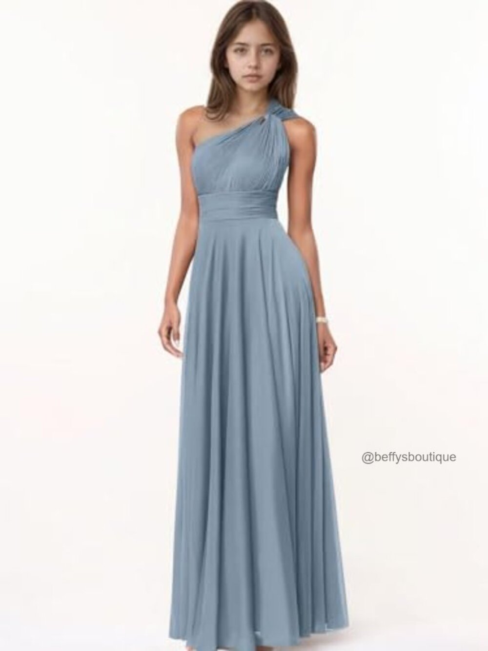 Girls One Shoulder Chiffon Bridesmaid Dress Long Ruffle Formal Pageant Gown